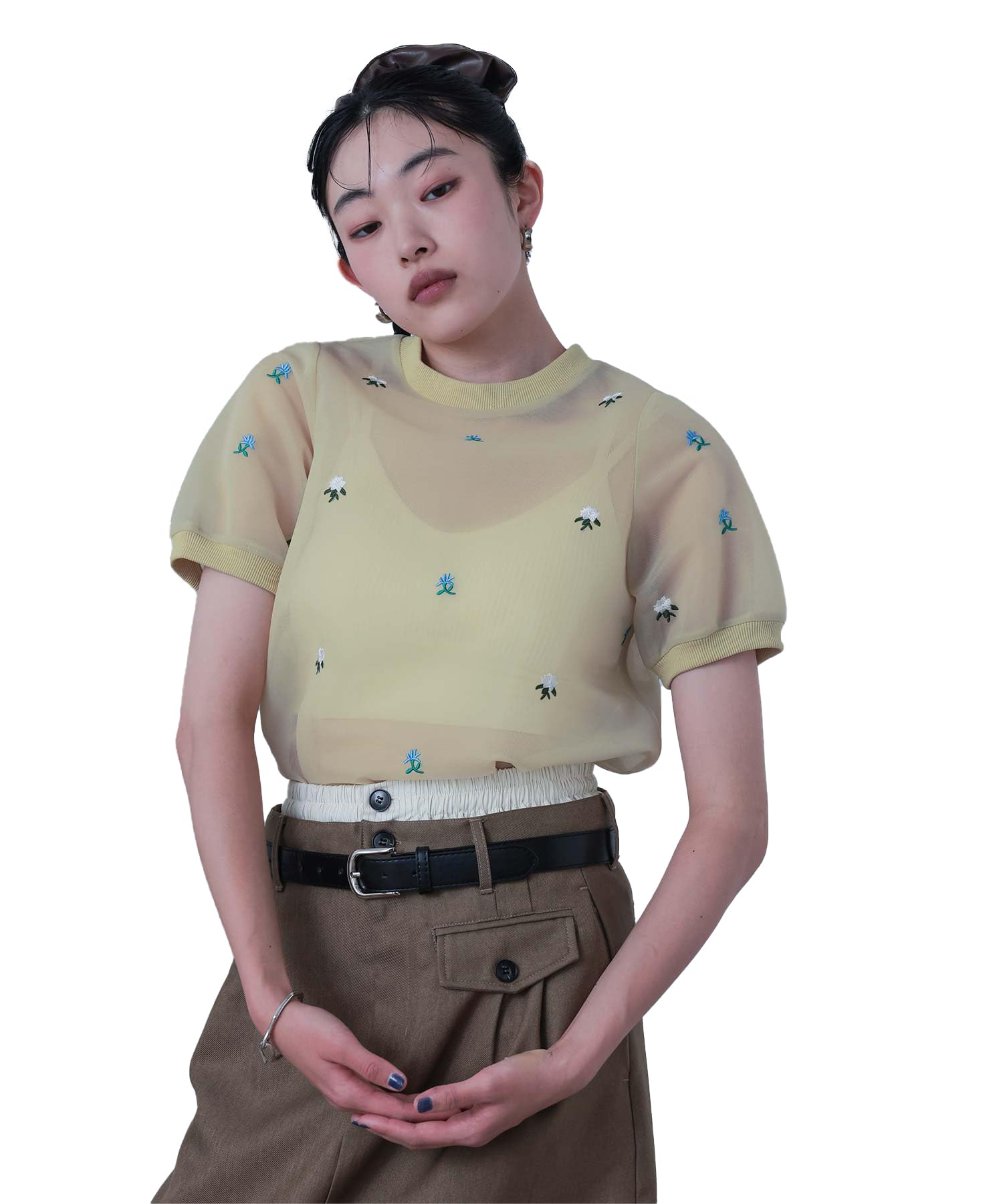 あろ♡ 専用 Amazon | [miette] シアー ダンボール フラワー 刺繍 トップス